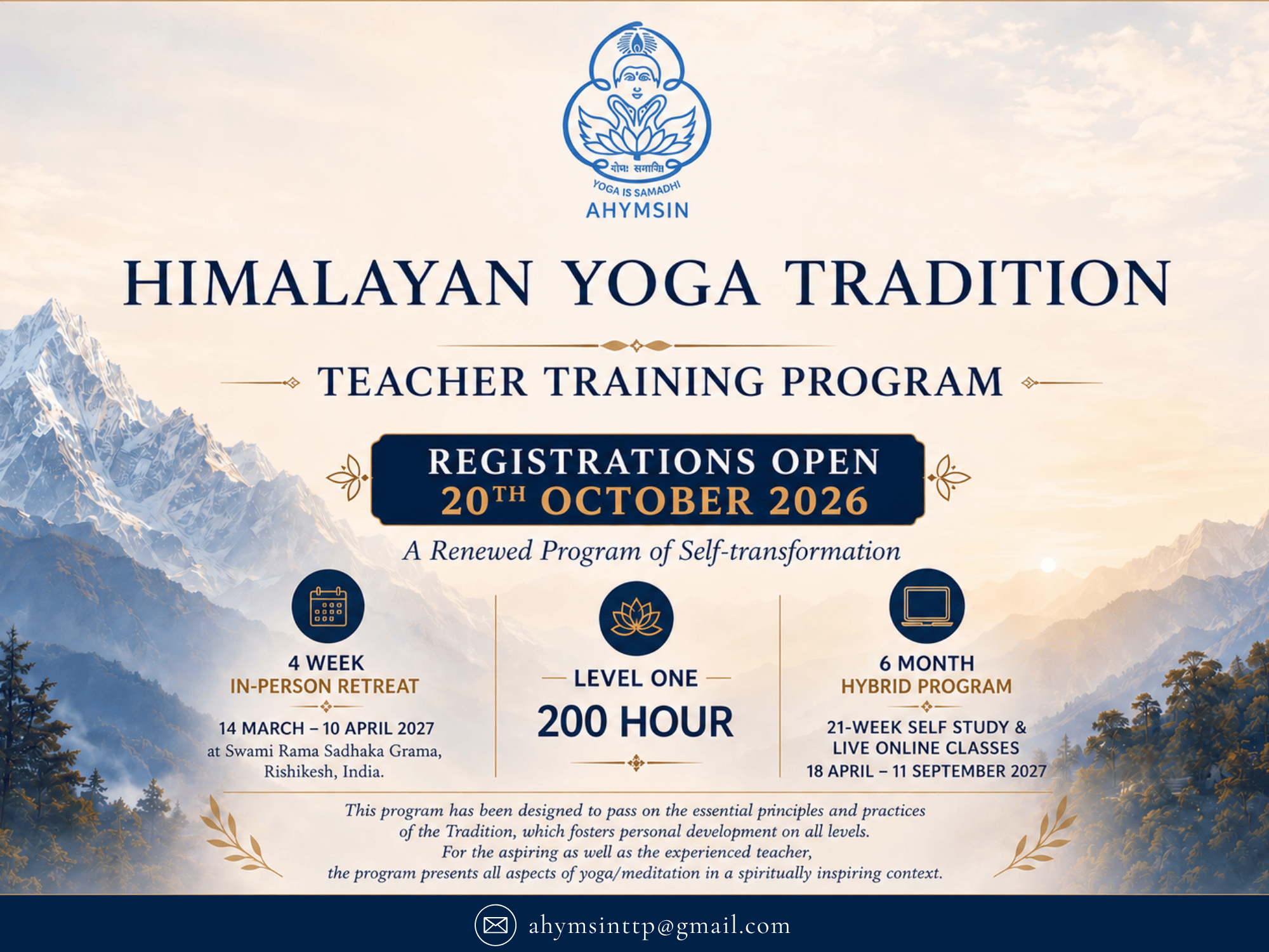A New Chapter in the Himalayan Yoga Tradition - Teacher Training Program (HYT-TTP) 1 Himalayan Yoga Tradition - Teacher Training Program March 2027